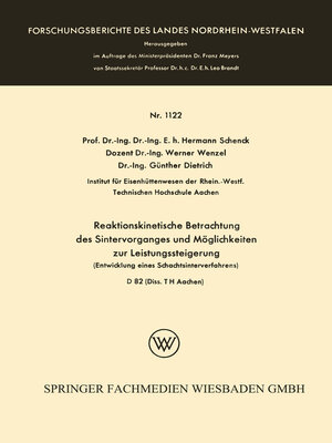cover image of Reaktionskinetische Betrachtung des Sintervorganges und Möglichkeiten zur Leistungssteigerung